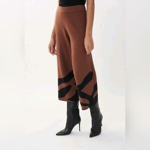 NWT JOSEPH RIBKOFF Brown Black Wide Leg Knitted Cropped Trousers Size L